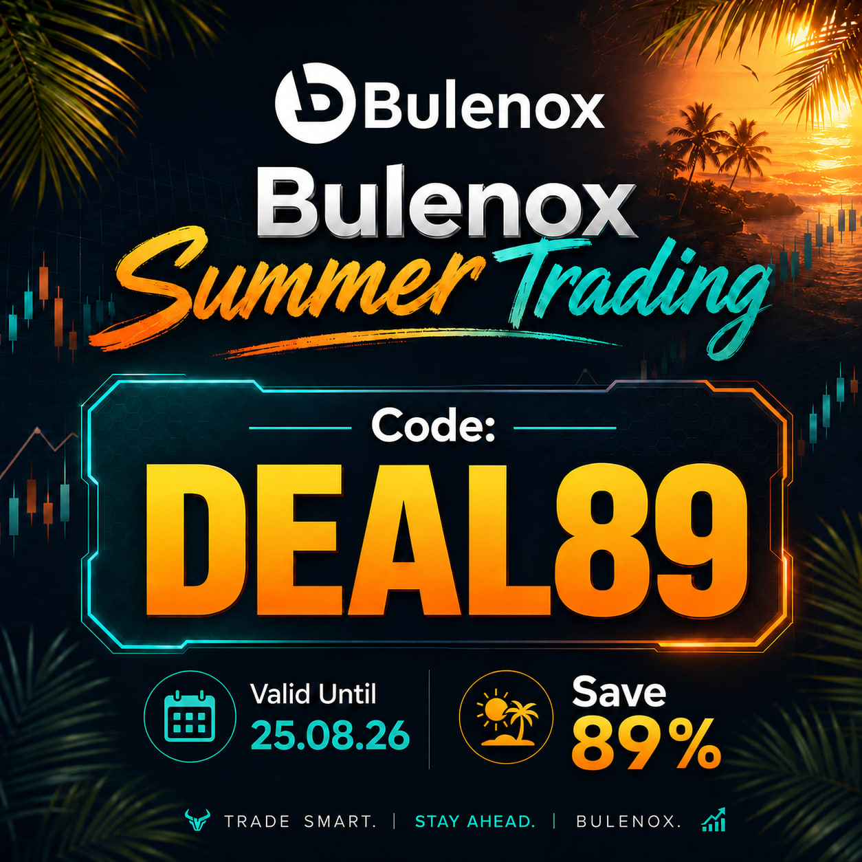 Bulenox Summer Trading: Deal89 coupon code, 89 percent discount, valid through August 25, 2026